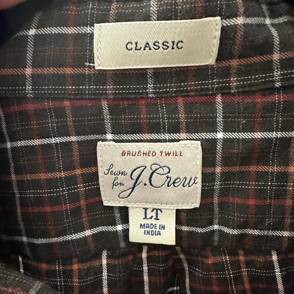 J. Crew Shirt Mens Cotton Brushed Twill Brown Plaid Button Down Shirt Sz L/Tall